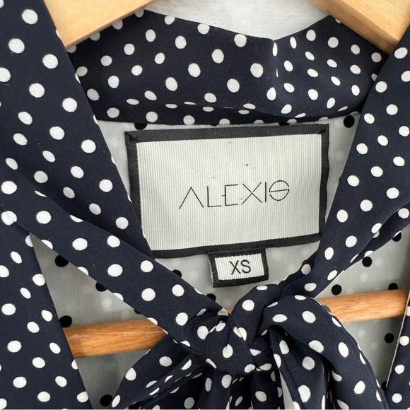Alexis womens navy blue Noelle Polka-Dot Tie-Neck Slit Midi Dress size XS - Picture 3 of 13